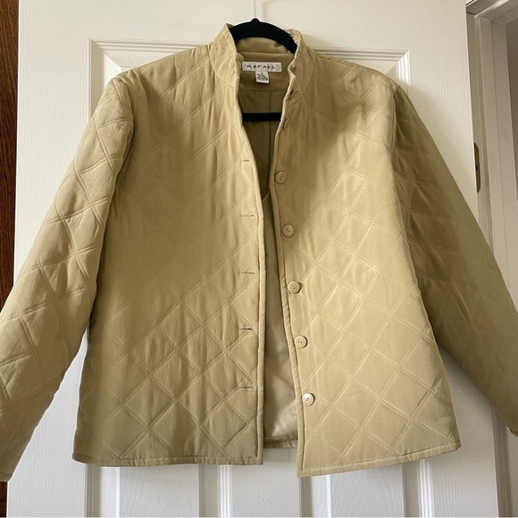 RAFAEL 100% Silk Quilted Jacket Women’s M Crop Button Front Neutral Tan - Picture 1 of 13